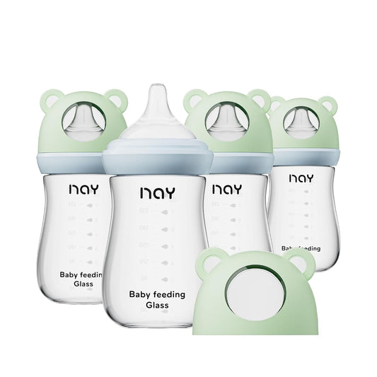 Natural Glass Baby Bottle for Breastfeeding Babies, 8oz Anti-Colic Baby Bottle with Natural Response Nipple(M), Clear, Wide Neck, 4 Pack, 3 Months+