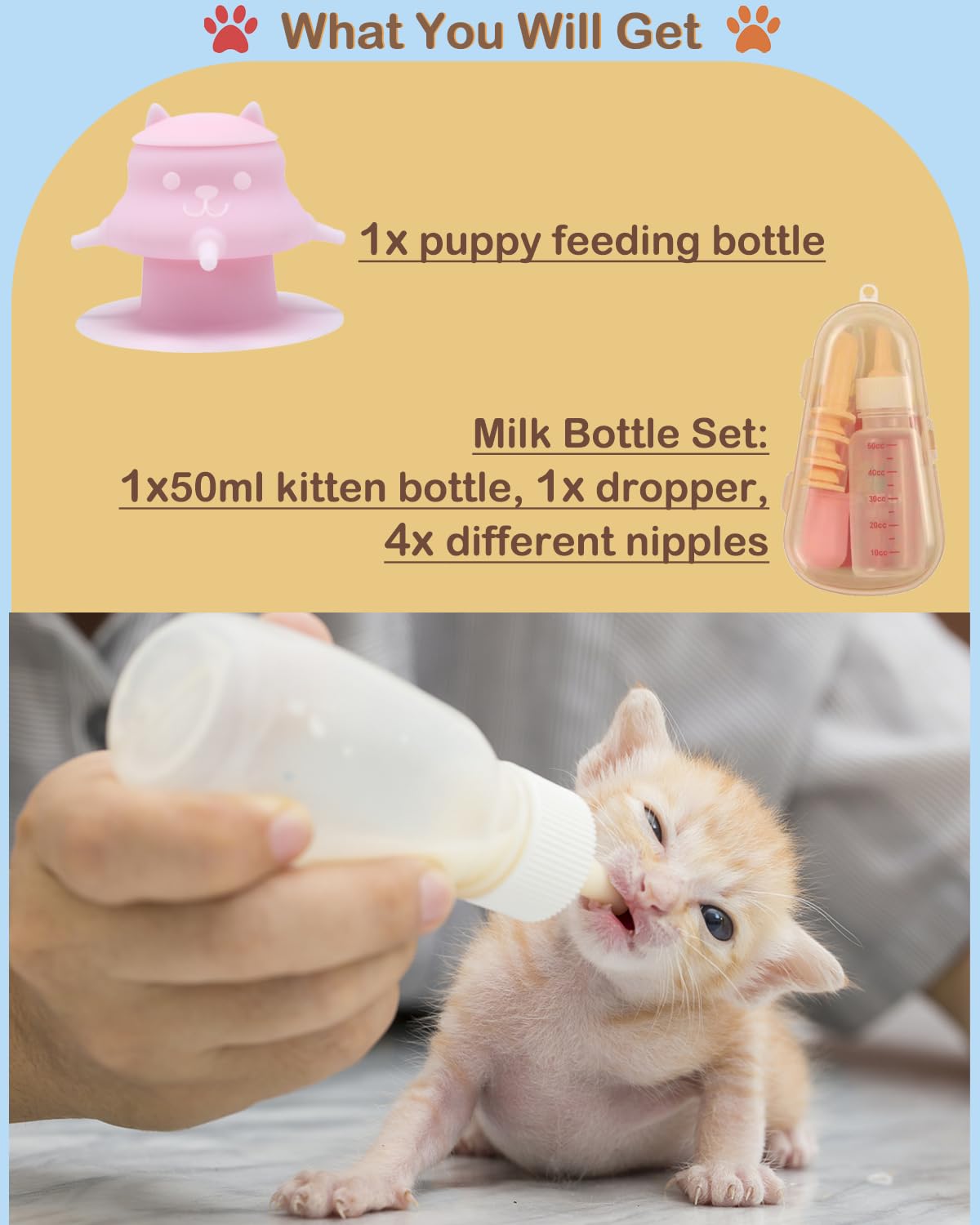 Puppy Bottles for Nursing Puppy Milk - 230ML Upgrade Puppy Feeder for Multiple Puppies, Kitten Bottle Feeding Kit,4 Nursing Nipples for Kittens,Puppies (Pink)