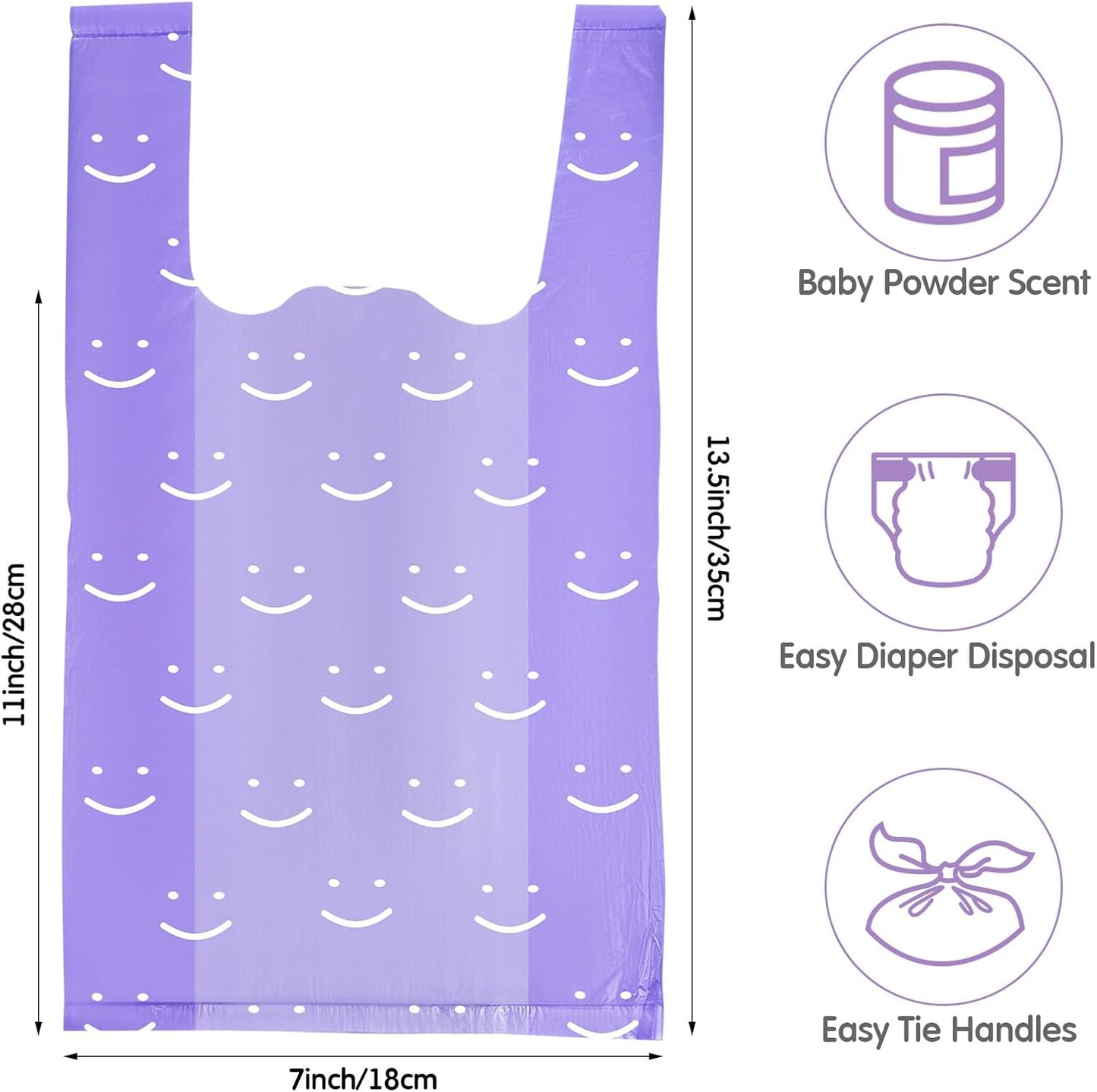 Colarr 1600 Count Baby Disposable Diaper Bags Scented Diaper Sacks with Tie Handle Disposal Trash Sacks Pet Dog Poop Cat Litter Clump Waste Bags Refill(Purple)