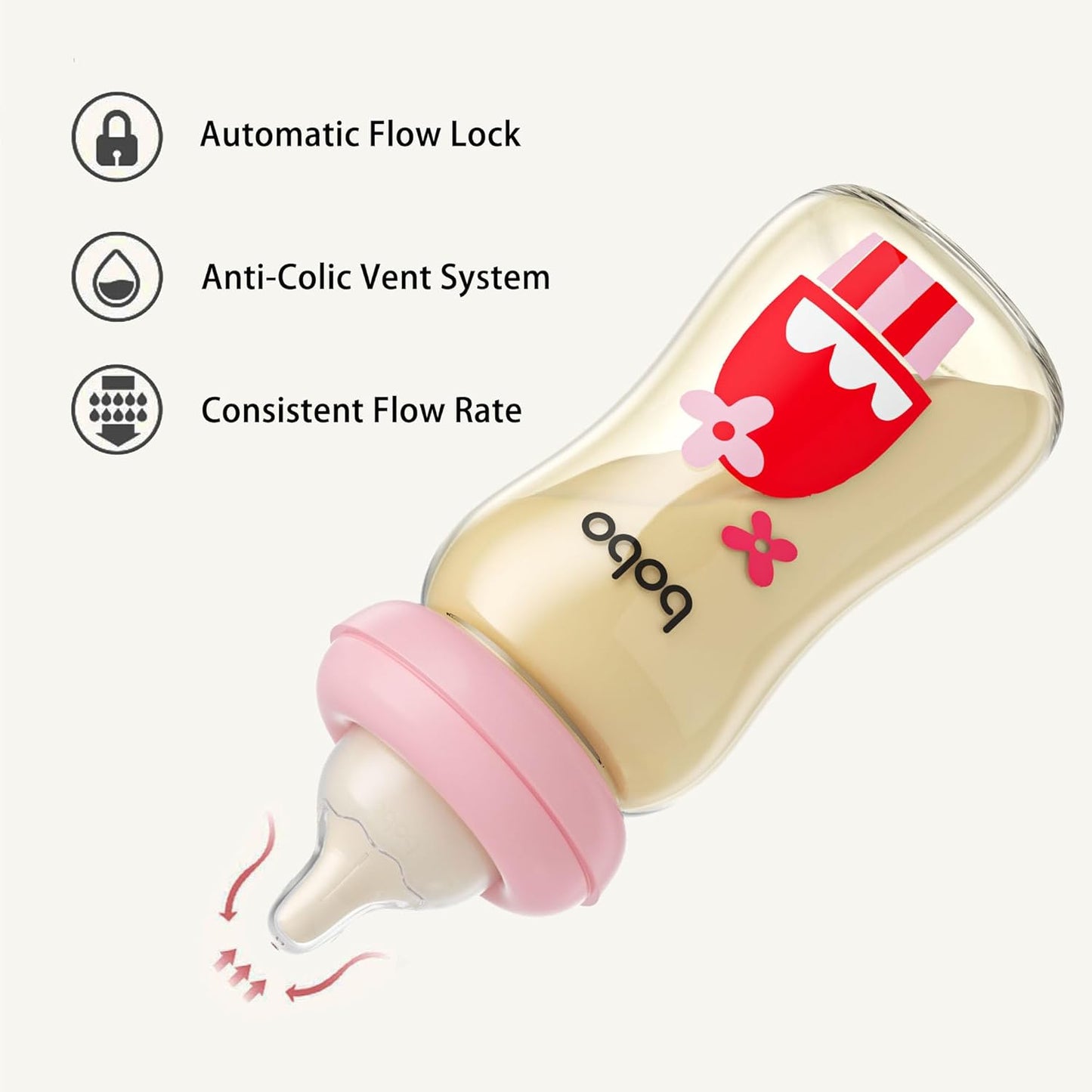 YOHKOH PPSU Baby Bottle Wide Neck, Newborn Anti-Colic Baby Bottle with Natural Response Nipple, Streamlined Body, Easy to Clean (8.8oz (Pack of 4), Red)