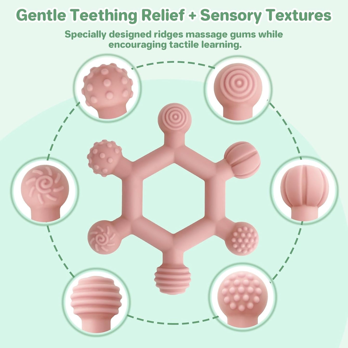 3 Pack Baby Teething Toys, BPA-Free Silicone Baby Teether Toys Teething Relief, Chew Toy for Babies 6-24 Months (Green & Blue & Pale Pink)