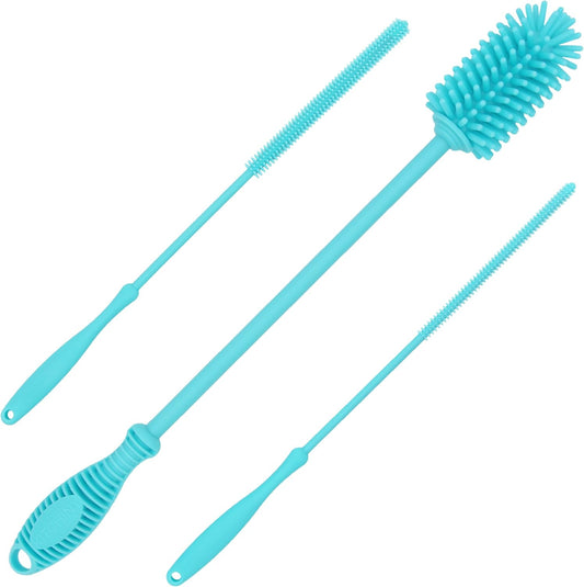 12.5” Silicone Bottle Brush & Straw Cleaner Brush Set | Water Bottle Cleaner for Hydro Flasks, Tumblers, Glassware, Vases and Narrow Neck Containers