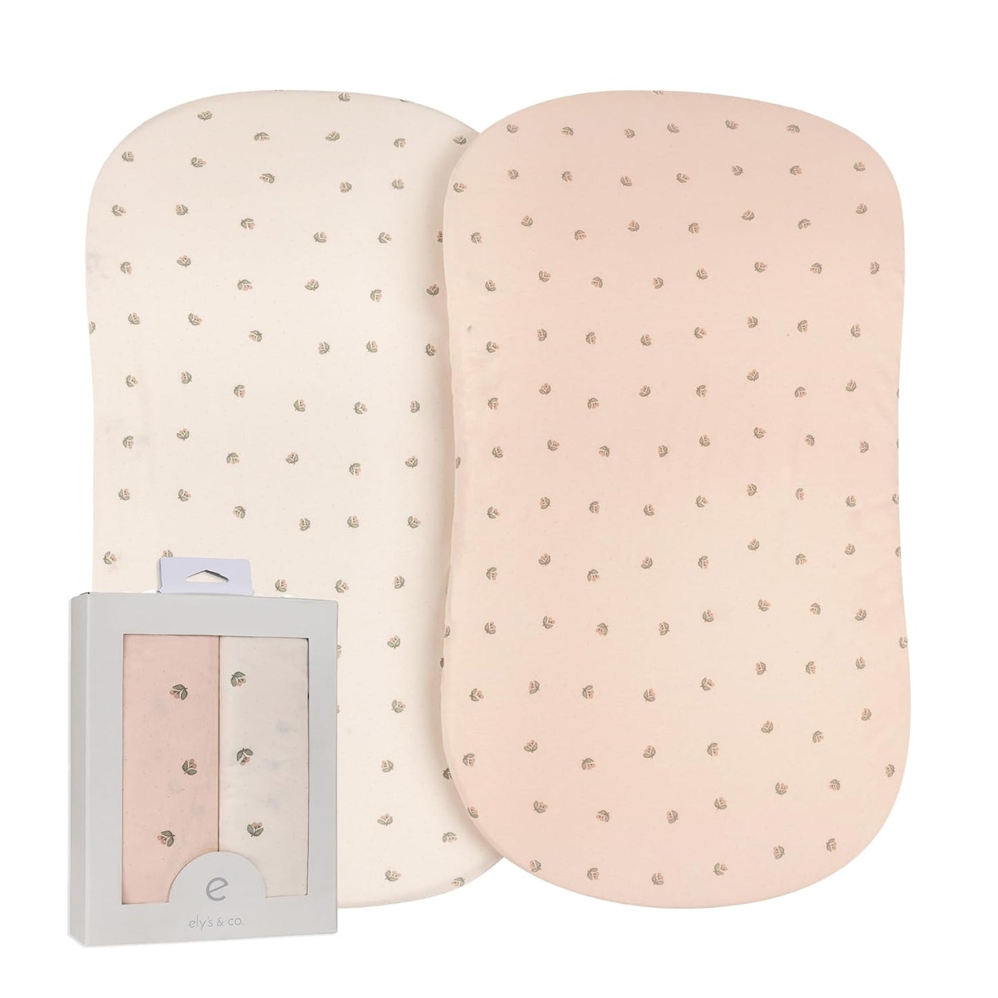 Ely’s & Co. Bassinet Sheets, Baby Girl Fitted Bassinet Mattress Sheet Set - 2 Pack, 100% Jersey Knit Cotton, fits Oval, Hourglass and Rectangle Mattress, Pink Vintage Floral Collection, 32”x16”x3”