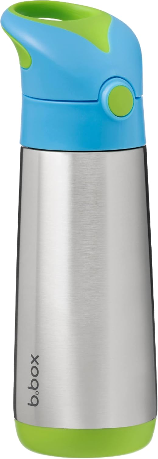b.box 16.9 oz Insulated Water Bottle - Keeps Drinks Cold 15 Hours, Warm 8 Hours, Triple Wall Stainless Steel Kids Water Bottle w/Free Flow Silicone Straw, Leakproof & Dishwasher Safe