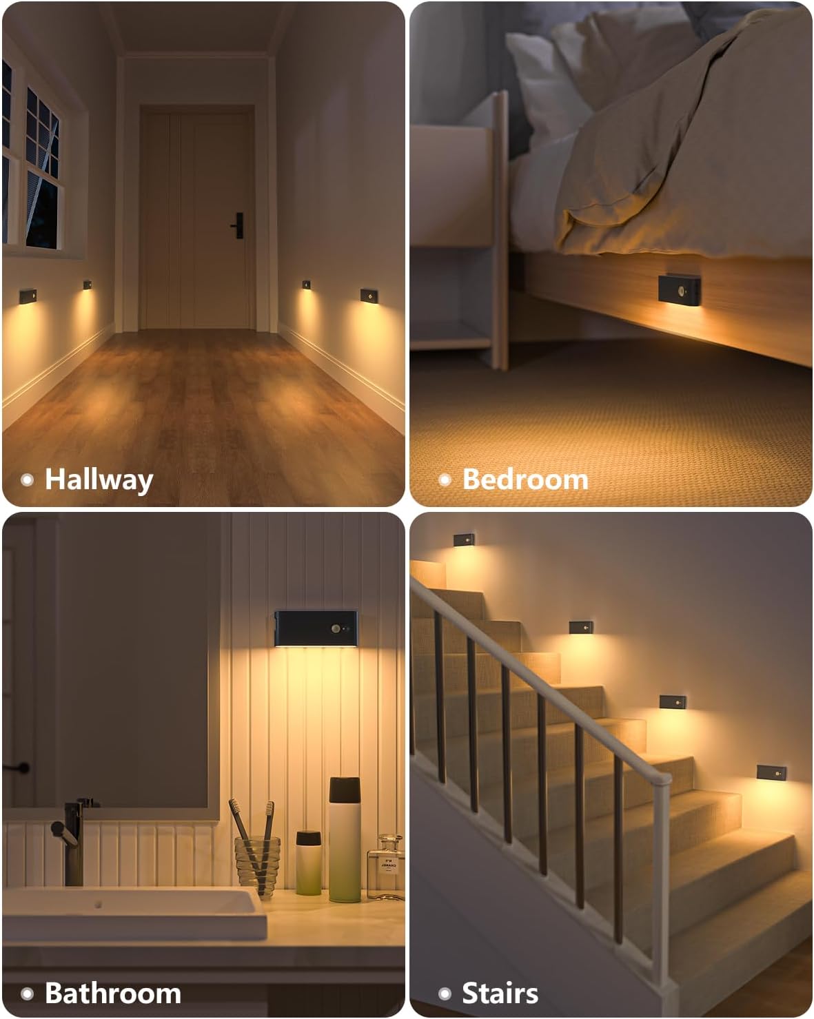 WILLED Rechargeable Night Light, Wireless Stair Lights Indoor, Warm White Motion Sensor Light Indoor, Stick-Anywhere, Battery Powered Night Light for Hallway, Stairway, Bathroom, Bedroom, 3 Pack