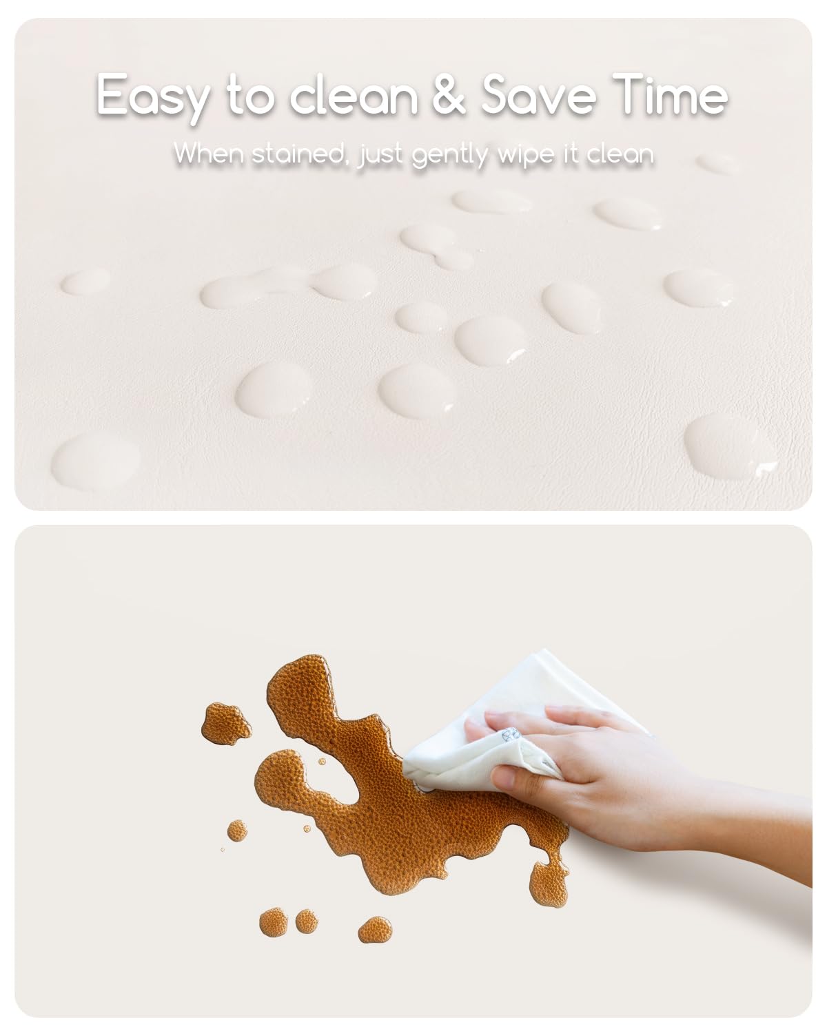 Portable Baby Changing Pad with Vegan Leather Cover, Standard Side Waterproof & Wipeable Changing Pad for Toddler, Flat Foam Travel Diaper Changing Pad for Dresser and Table, White