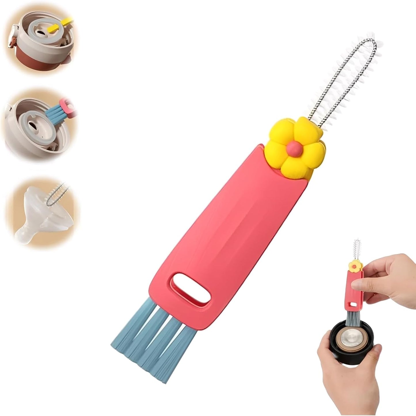3 in 1 Cup Lid Cleaning Brush, 2025 Upgraded Multifunctional Insulation Bottle Cleaning Tools, Portable Crevice Cleaning Brush Set for Baby Bottle Gap Tight Spaces (#1 Red)
