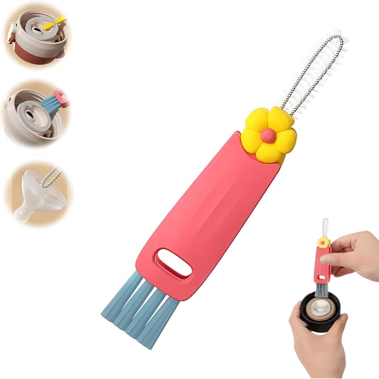 3 in 1 Cup Lid Cleaning Brush, 2025 Upgraded Multifunctional Insulation Bottle Cleaning Tools, Portable Crevice Cleaning Brush Set for Baby Bottle Gap Tight Spaces (#1 Red)