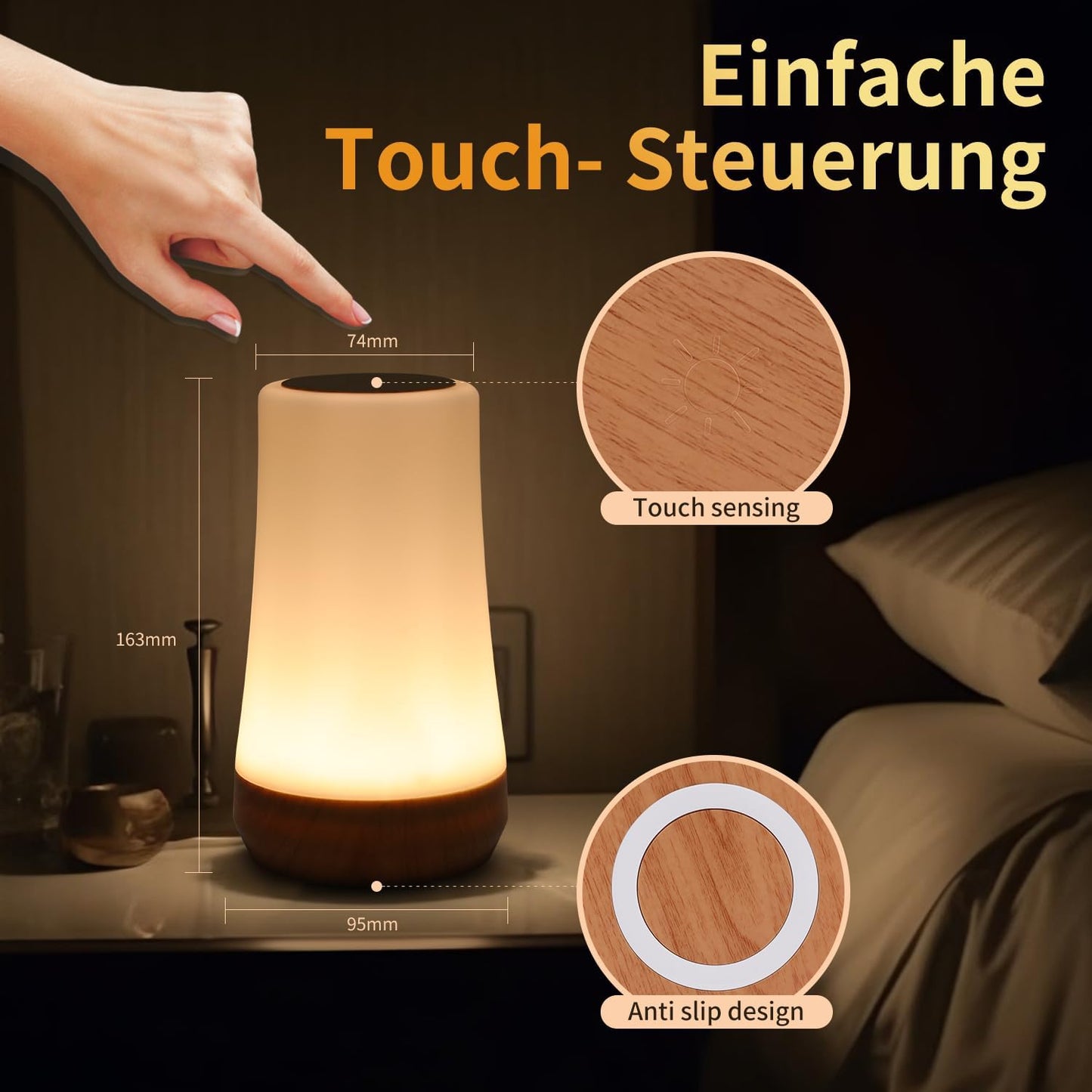 OORUN Touch Bedside Table Lamp,13 RGB Colors & 5 Brightness, USB Rechargeable Desk Lamp, Remote Control Dimmable Light with RGB Color Changing,Portable Lamp for Baby (F9)