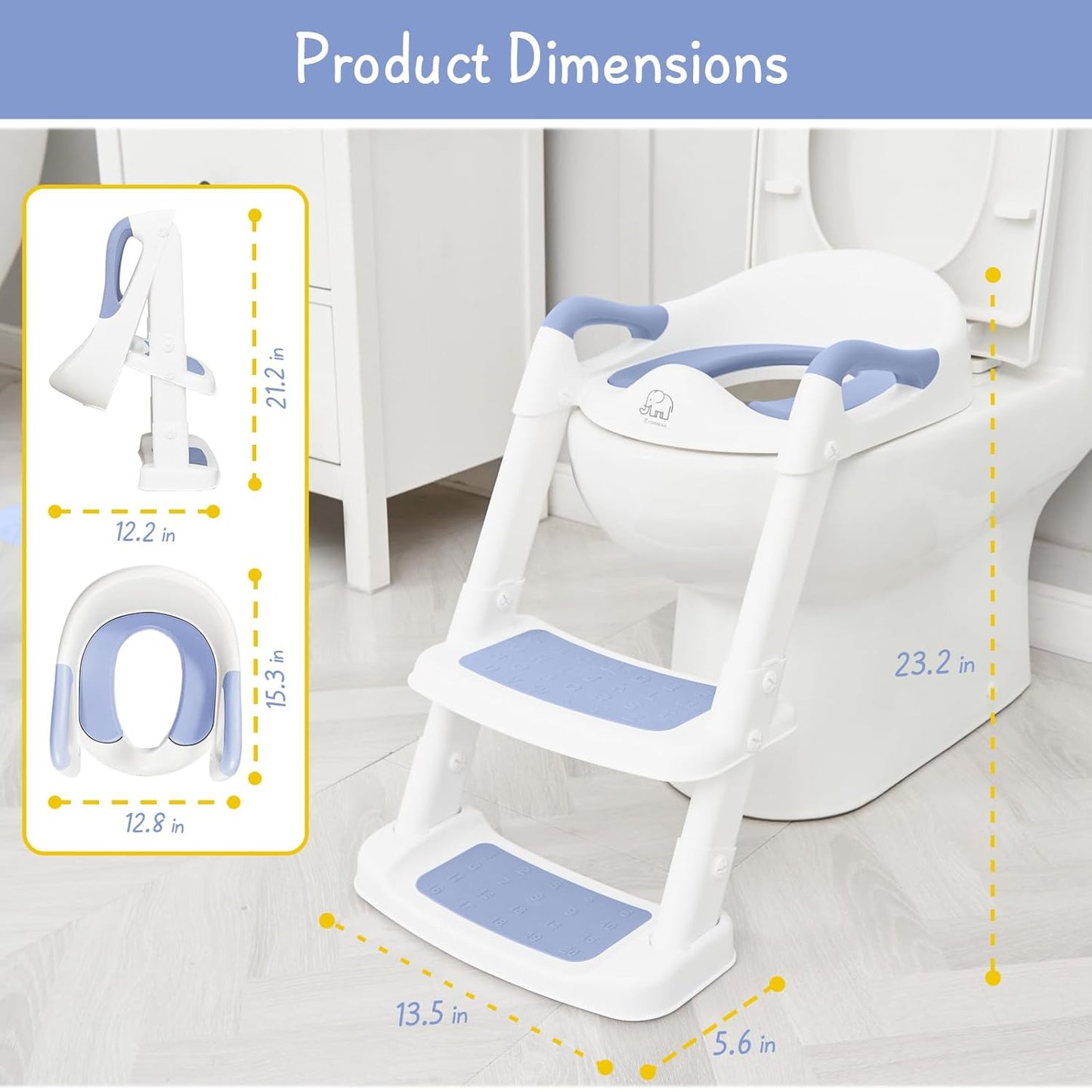 Forbena Blue Toddler Boys Toilet Potty Training Seat with Step Stool Ladder, Baby Child Kids Adjustable Height Sturdy Potty Seat with Soft Cushion and Comfortable Handles (White and Blue)