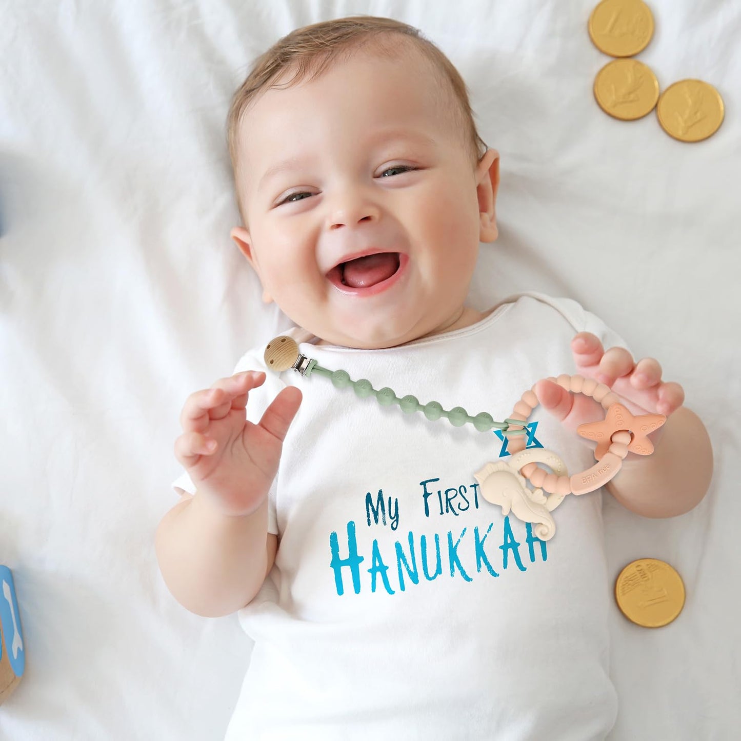 Silicone Teething Ring Toy, Baby Teether Toys with Rattles, BPA Free Sensory Chew Toys for Babies 3-6-12 Months to Soothe Sore Gums, Great Shower, Christmas Gift(Blush)