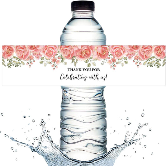 100PCS Wedding Water Bottle Labels Waterproof Greenery Floral Wraps Sticker for Water Bottle Baby Shower Bottle Label for Bridal Shower Party Thanks A09