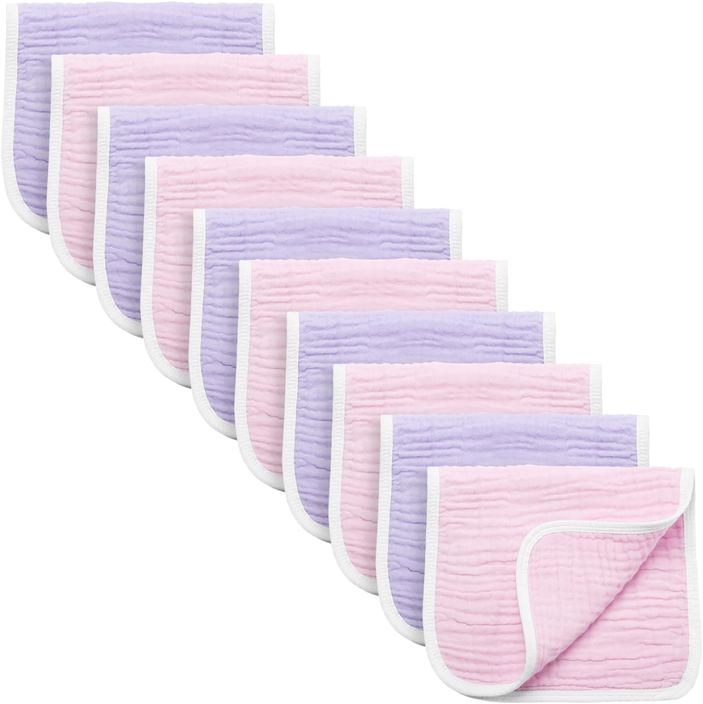 Synrroe Burp Cloths Large, Muslin Burp Cloths for Baby Girls, Pack of 10 Extra Absorbent and Soft Muslin, 6 Layers 20 by 10 Inches 100% Cotton (Pink-Purple 10 Pack)