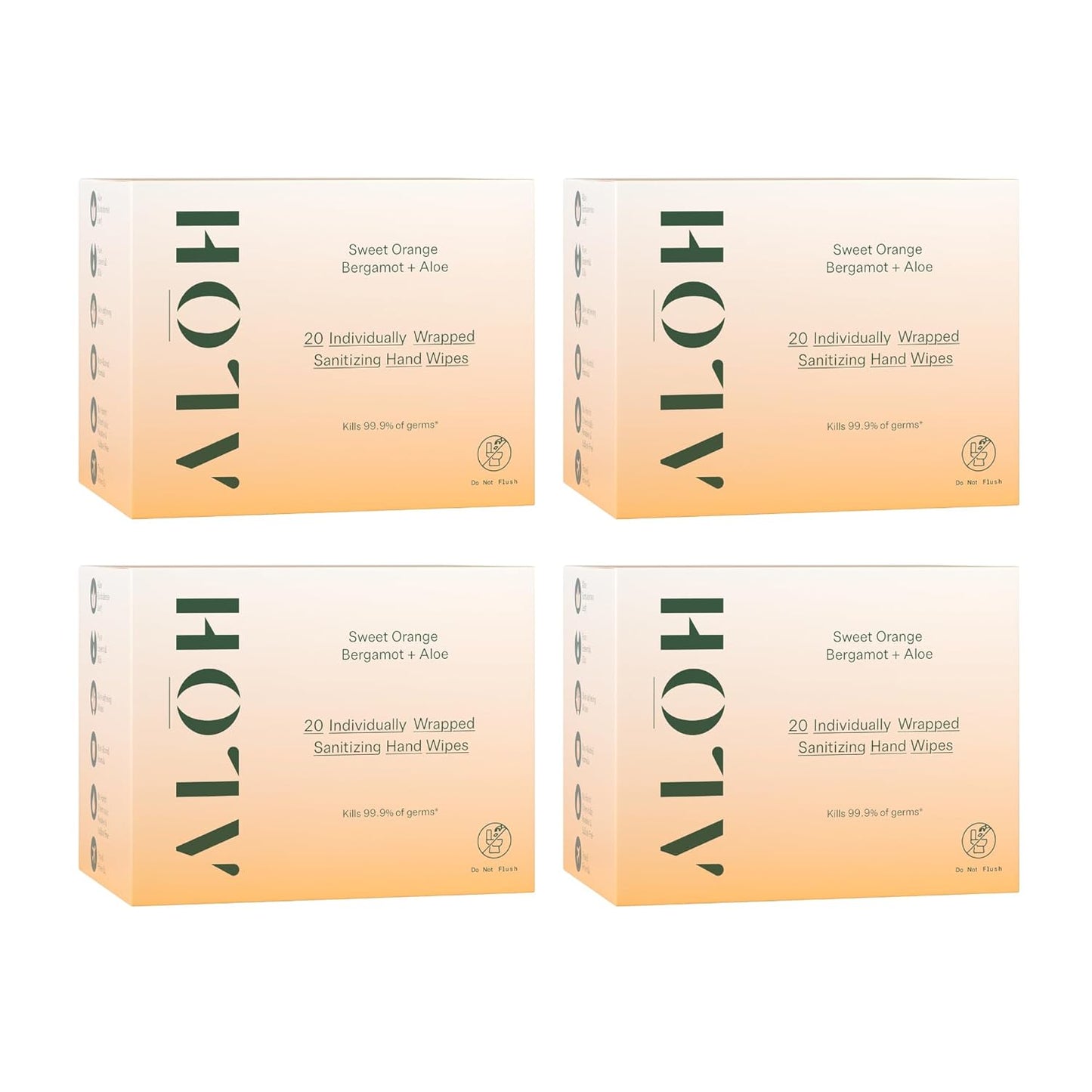 ALŌH Skin - Softening Sanitizing Hand Wipes – Sweet Orange Bergamot - 4 Boxes of 20 Individually Wrapped Wipes (80 wipes)