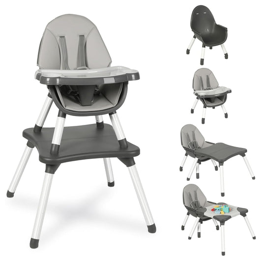 Baby Highchair,6 in 1 High Chairs for Babies and Toddler Baby Feeding Chair Coverts to HighChair for Babies, Kids Learning Table,Building Block Table,Kids Stool Removable Tray & Safety Harness(Gray)