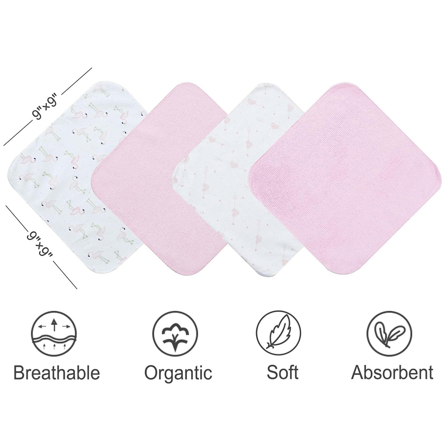 softan Baby Washcloths, 24Pack Baby Wash Cloths Extra Soft & Ultra Absorbent, Baby Towels and Washcloths Face Towel Unisex for Boys Girls Body, Washclothes Gentle on Sensitive Skin, 9x9 Flamingos