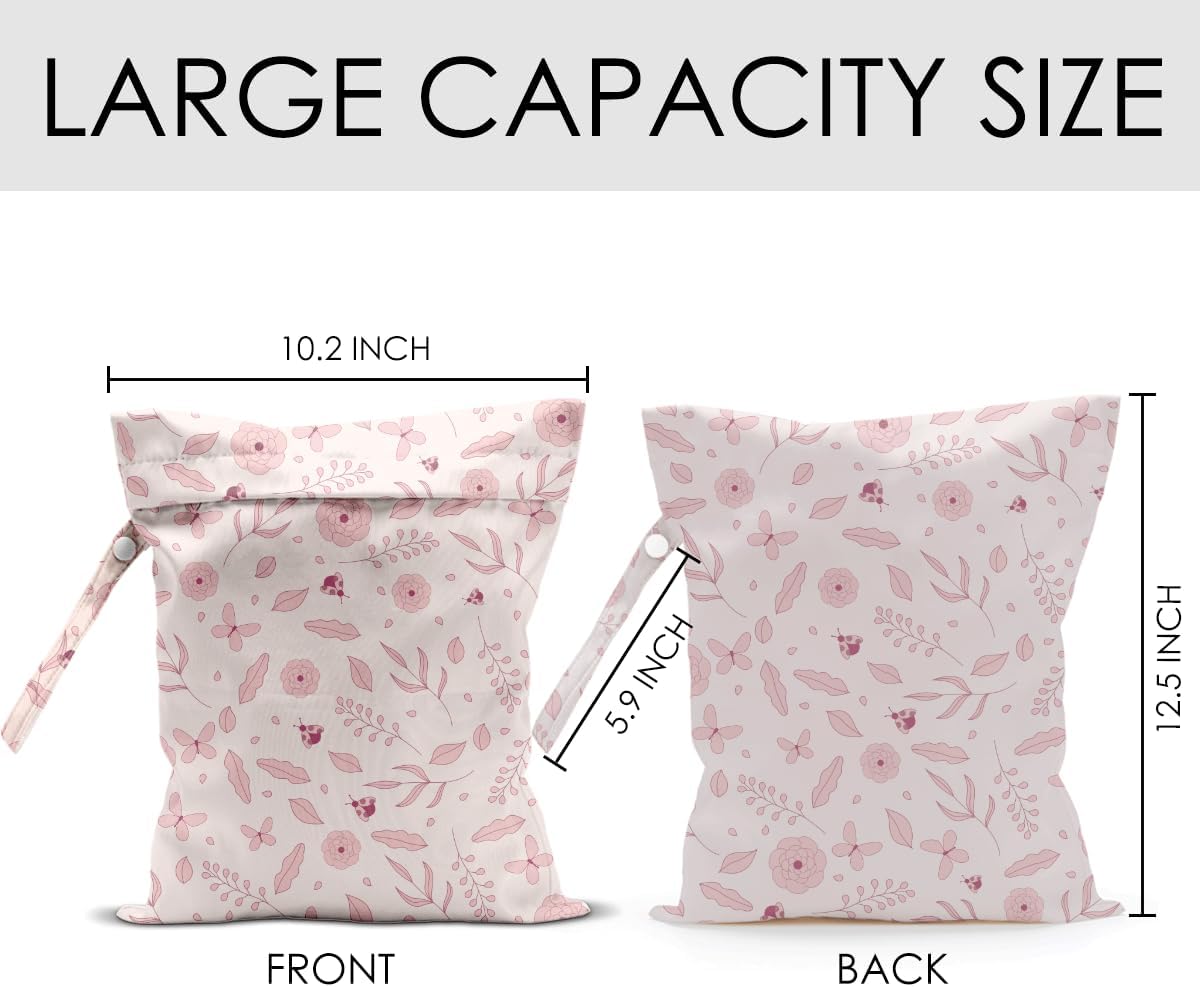 Wet Bag for Swimsuit Pool Travel Baby Cloth Diapers Dirty Yoga Gym Clothes Beach Bags Summer Gifts for Women Men Beach Vacation Essentials Pink Flowers Waterproof Wet Dry Bag Travel Laundry Bags