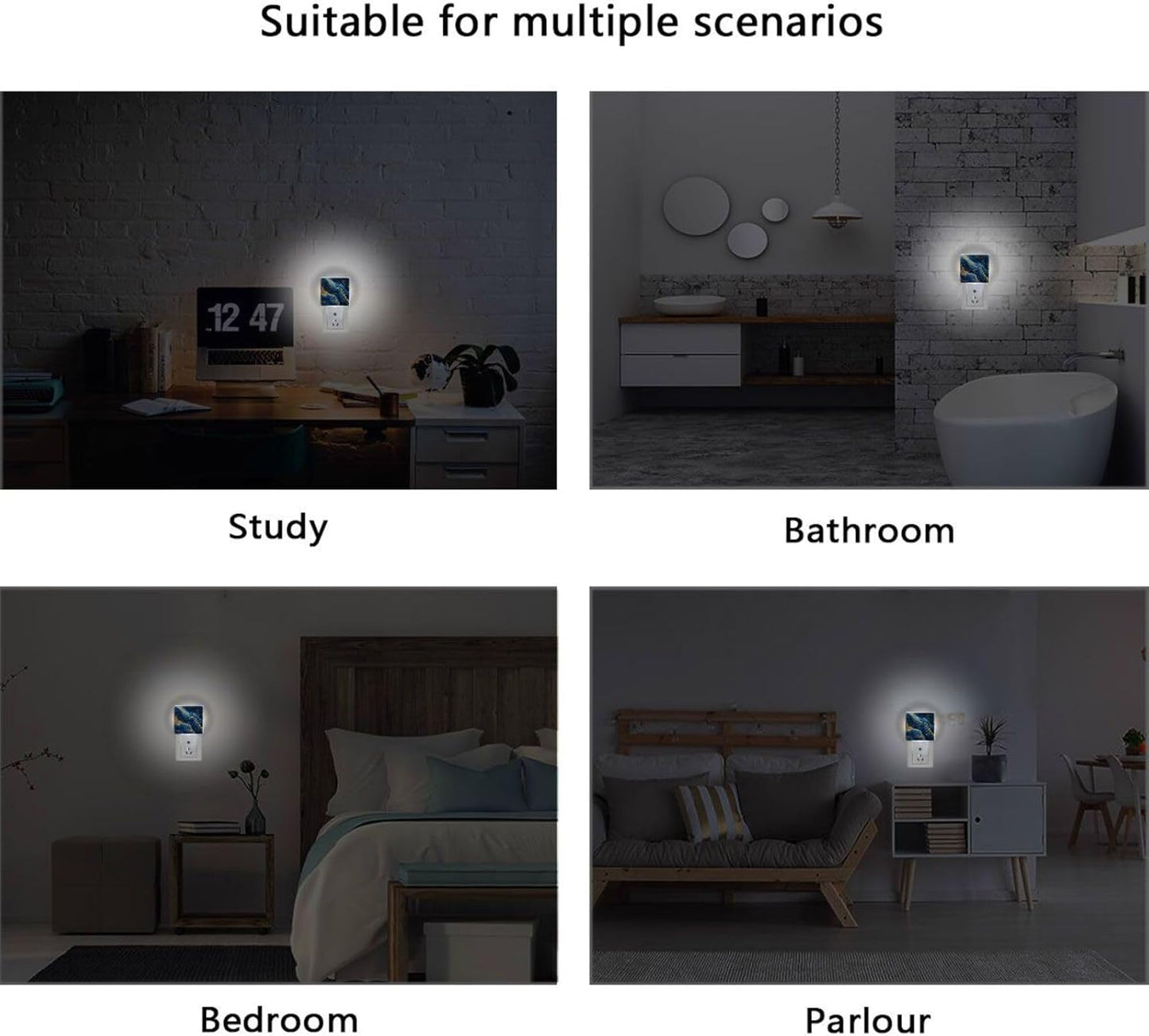 Aslsiy Night Light for Kids Blue Marble Gold Glitter (4) Plug in Wall Lamp LED Dusk to Dawn Sensor Energy Saving Nightlight for Boys Girls Men Women