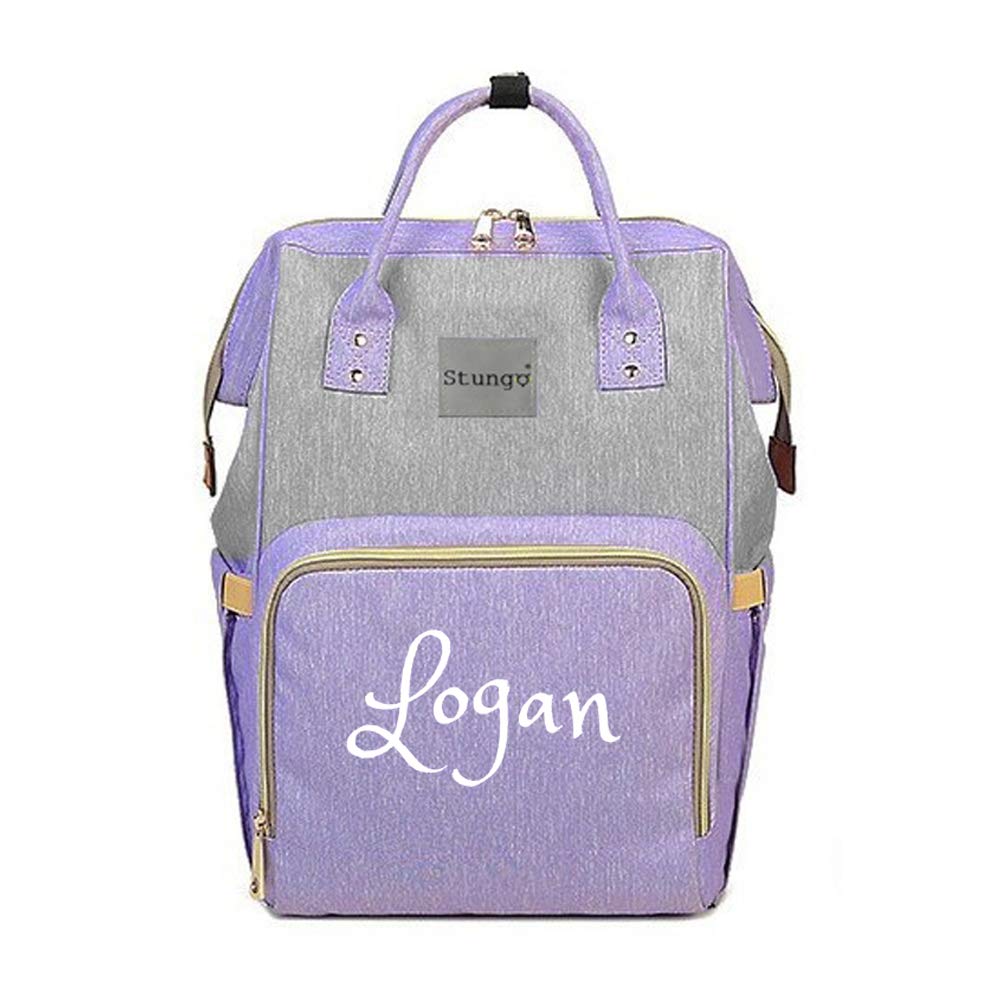 Personalized Large Diaper Bag Knapsack/Tote Bag/Backpack -Custom Monogram Embroidered for Infant/Baby Bag/ (Lavender/Grey)
