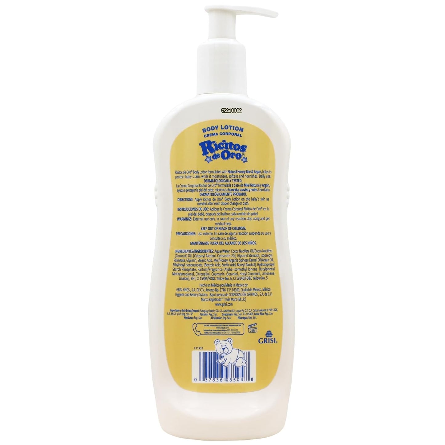 RICITOS DE ORO Honey and Argan Baby Body Lotion That Helps Smooth Baby Skin -Hypoallergenic with Honey Bee Extract Delicious Scent, 2-Pack of 12.8 FL Oz Each, 2 Bottles.