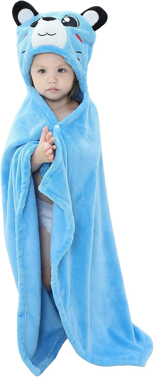Wearable Blanket Hoodie for Kids Toddlers Hooded Towels Soft Cozy Flannel Wearable Throw Blanket Hoodie for Boys Girls Birthday Gifts (Blue Bear 50 * 40)