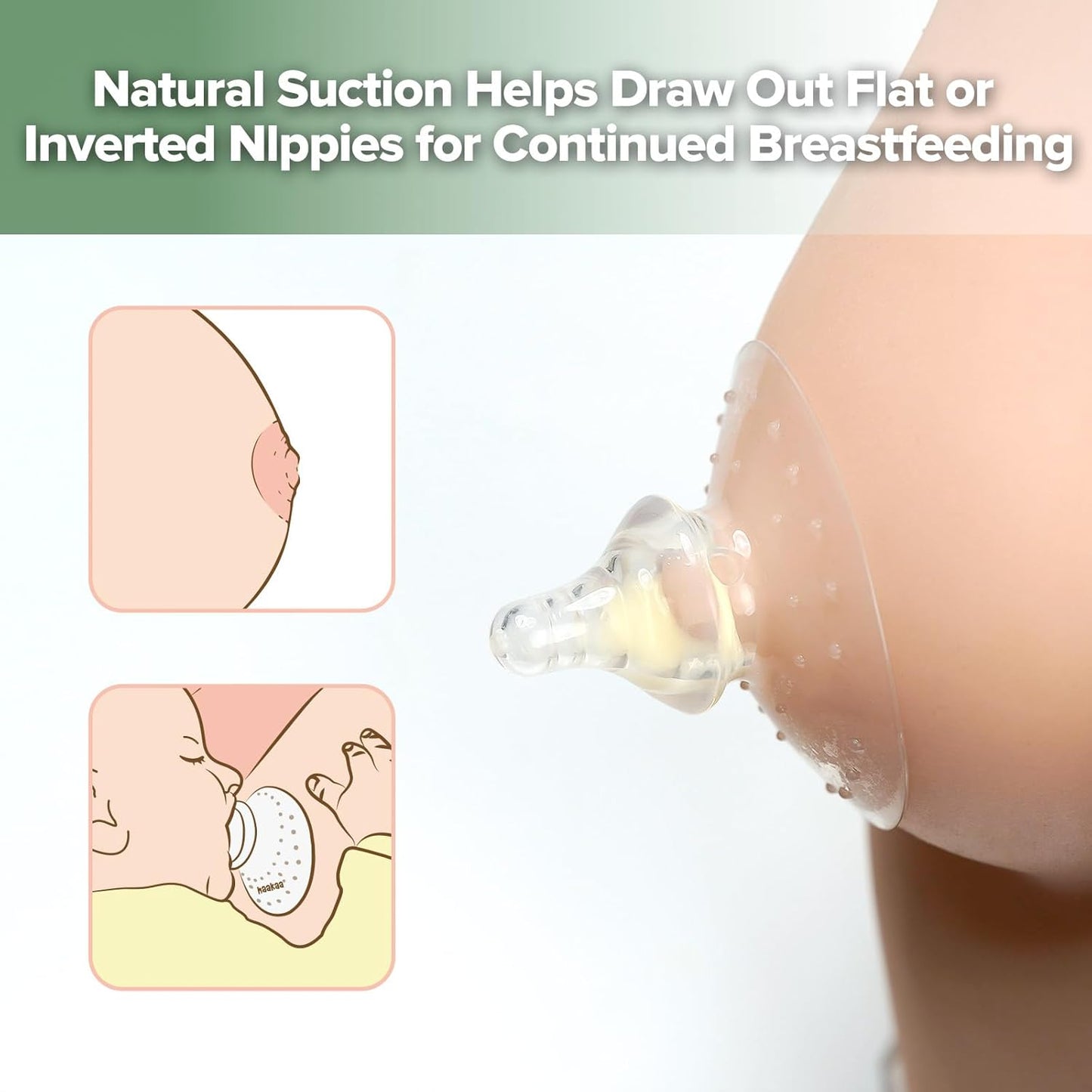 haakaa Nipple Shield Combo for Breastfeeding Newborn, Silicone Nipple Shield for Breastfeeding Difficulties, with Carry Case, Round Base & 24mm Ultra-Thin, 2pc