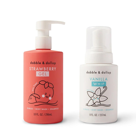 Dabble & Dollop Strawberry + Vanilla Body Wash & Shampoo – 3-in-1 Natural Bubble Bath for Kids, No Parabens or Sulfates, Vegan, Gluten-Free, Tear-Free (2-Pack)
