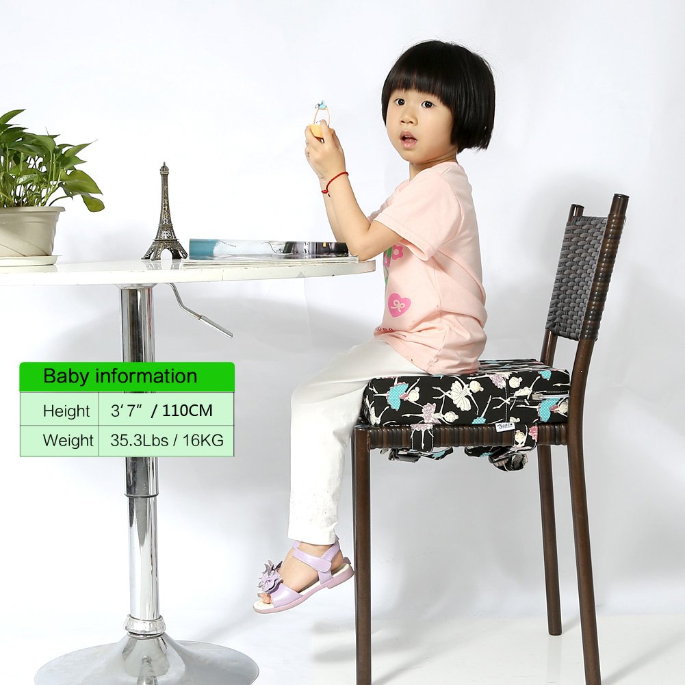 Zicac High Chair Portable Booster Seat Cushion Travel Dining Seat Pad for Toddler Kids Baby Infant Washable Thick Chair Seat Pad (Black)