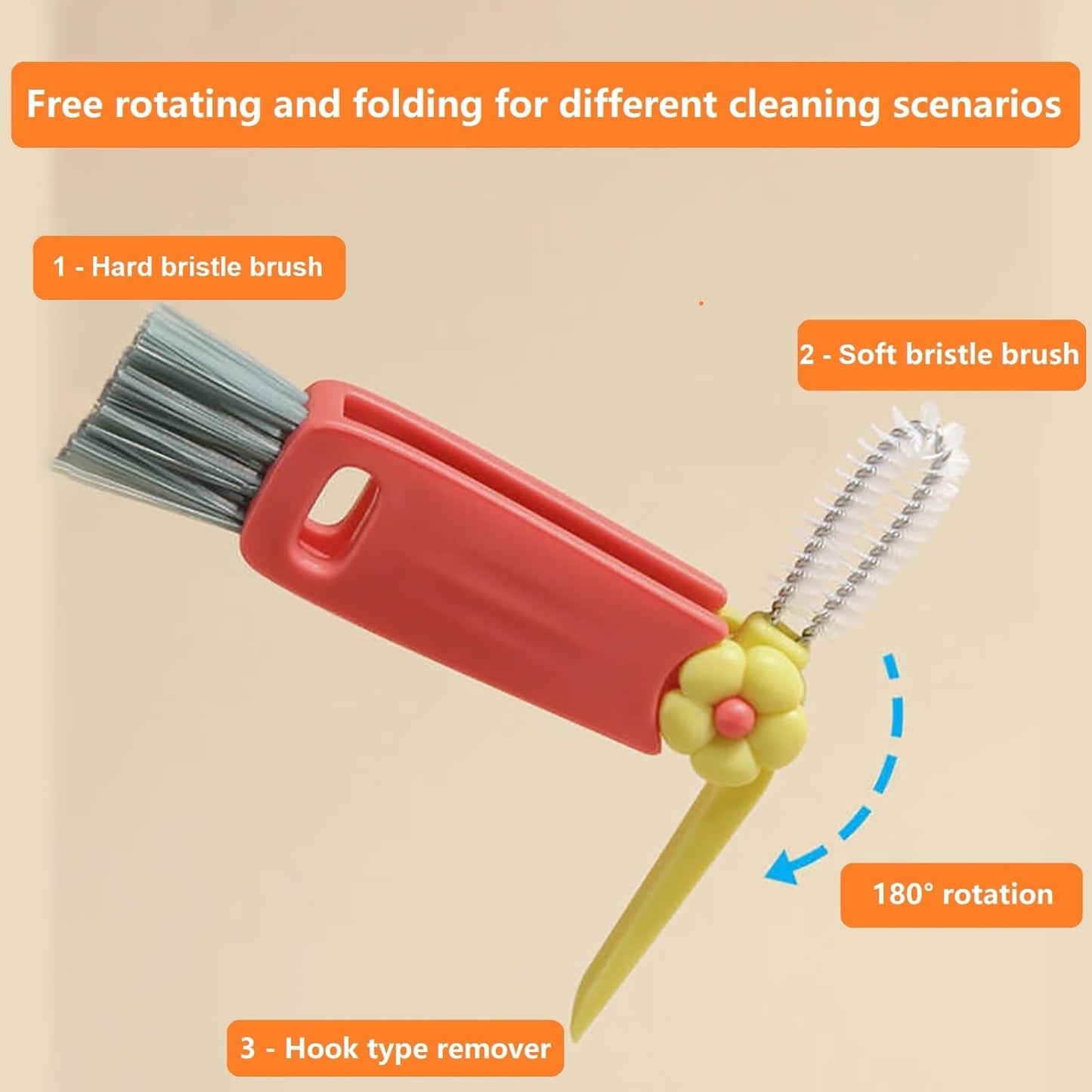 3-Pack Cleaning Brushes - Deep Clean Bottle Necks, Straws & Cup Lids, 3-in-1 Tight Space Scrubber for Water Bottles, Travel Mugs, Home Kitchen&Office. Dishwasher Safe