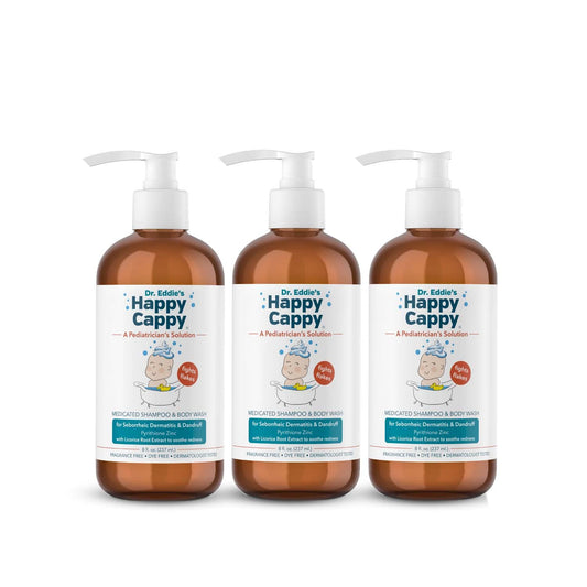 Happy Cappy Dr. Eddie’s Medicated Shampoo and Body Wash- Baby Dandruff Shampoo, Helps Cradle Cap and Seborrheic Dermatitis, Reduces Redness, Dermatologist Tested, Fragrance-Free- 8 Fl Oz (Pack of 3)