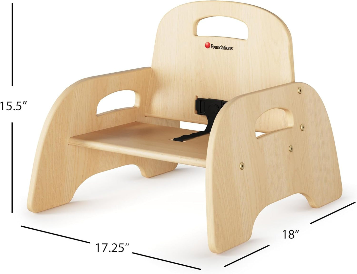 Foundations Simple Sitter Low Wood Feeding Chairs Multipack, Wide No-Tip Base, Adjustable Safety Harness, Stackable Wood Toddler Chairs with Food Service Grade Finish, 2 Pack (5 inch)