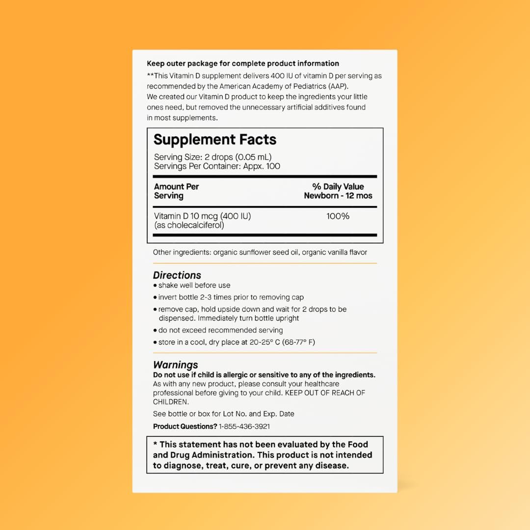Genexa Infants Vitamin D Liquid Drops for Newborn, Baby & Toddler | Supports Growth & Bone Development | Delicious Organic Vanilla Flavor | Certified Organic, Gluten Free, & Non-GMO | 90 Servings