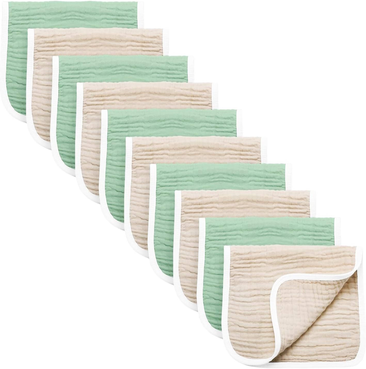 Synrroe Burp Cloths Large, Muslin Burp Cloths for Baby Girls and Boys, Pack of 10 Extra Absorbent and Soft Muslin, 6 Layers 20 by 10 Inches 100% Cotton (Brown-Green 10 Pack)