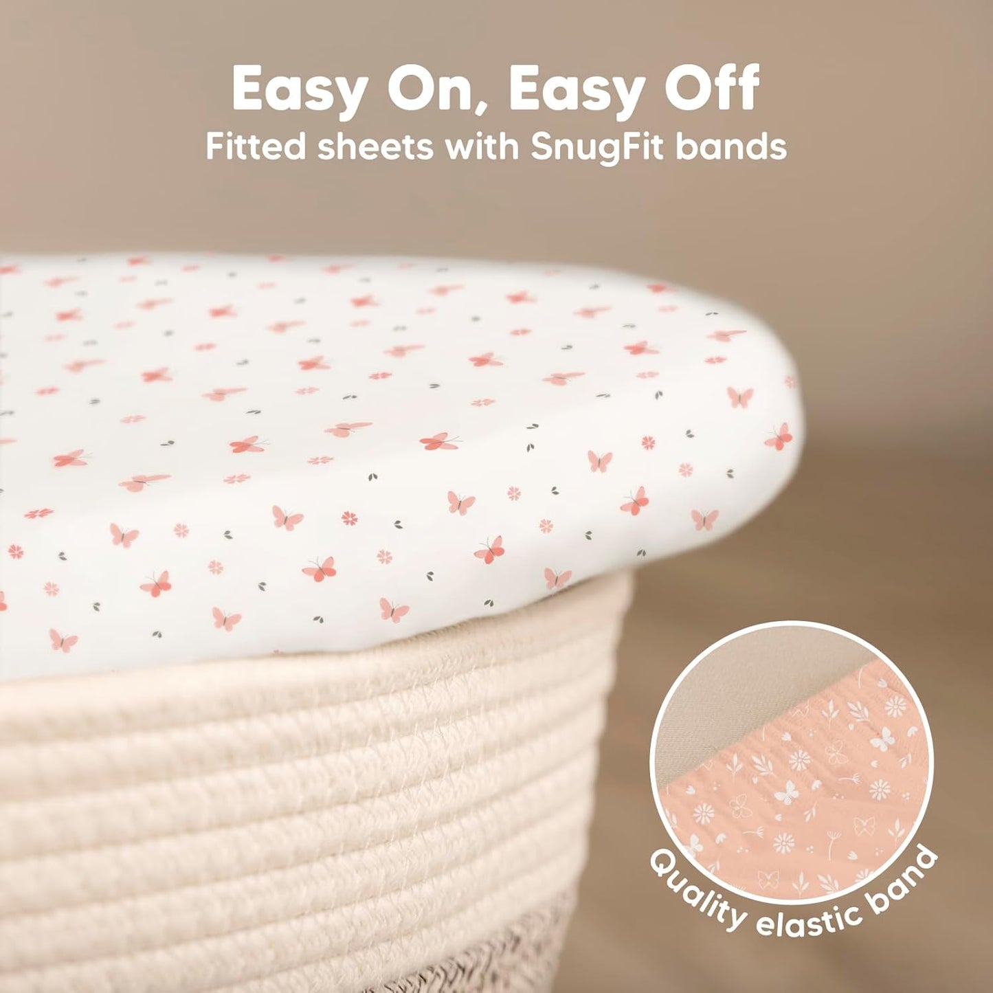 2-Pack Baby Bassinet Sheets Girl, Boy - 33x17 Viscose Derived from Bamboo Bedside Mattress Fitted Bassinet Sheets, Compatible with Halo Bassinest Swivel Sleeper, Baby Delight, Graco(Butterflies)