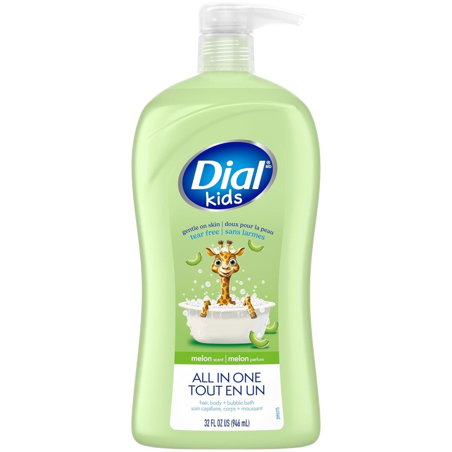 Dial Kids All-in-1 Body Wash + Hair + Bubble Bath, Melon Scent, 32 Fl Oz, Hypoallergenic Body Wash & Shampoo, No Tears Formula for Kids 2+ Years, No Parabens & Silicones