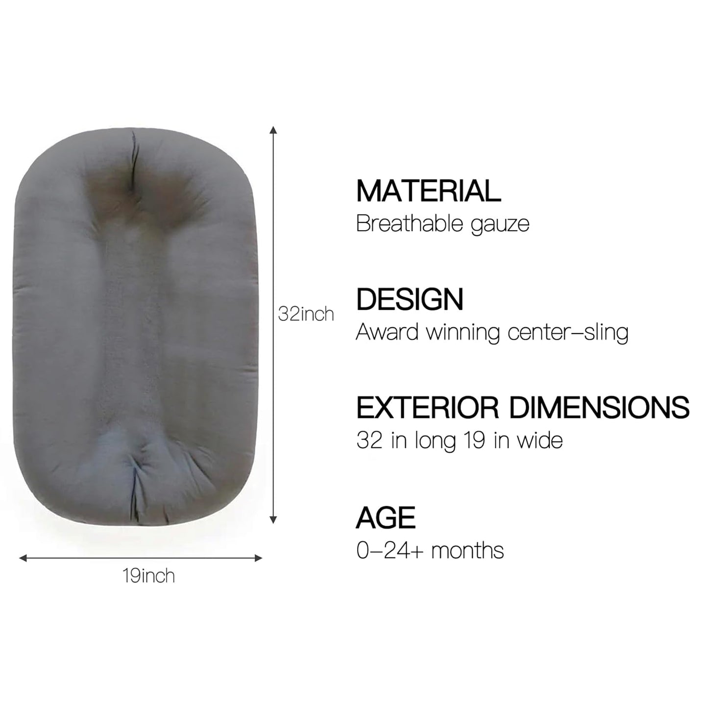 Baby Lounger - Snuggle Cozy Me Infant Lounger for Newborns | Breathable & Soft, Portable Awake-Time Pad, Essential Baby Gift- Grey (Lounger Cover Included)