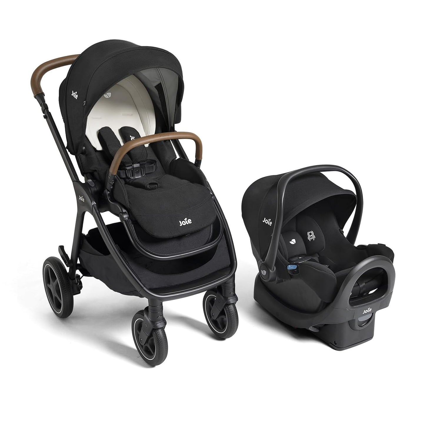Joie, Kava and Rue Travel System - 3-in-1 Stroller, Lightweight Infant Car Seat & Anti-Rebound Base, All-Wheel Suspension, Reversible Seat (Shale)