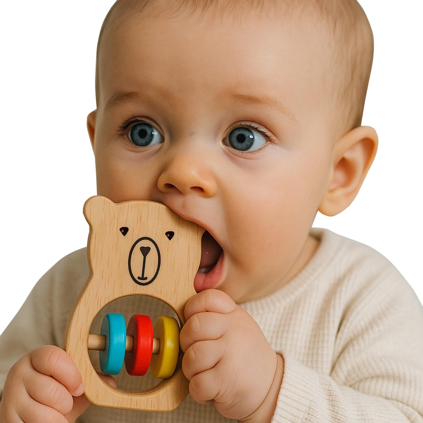 Shumee Wooden Baby Bear Rattle & Teether Wooden Montessori Toy For Babies (0-6 Months), Lightweight & Safe Enhances Grasping Wooden Rattle For Baby. Smooth Edges Sustainable Certified 100% Child Safe.
