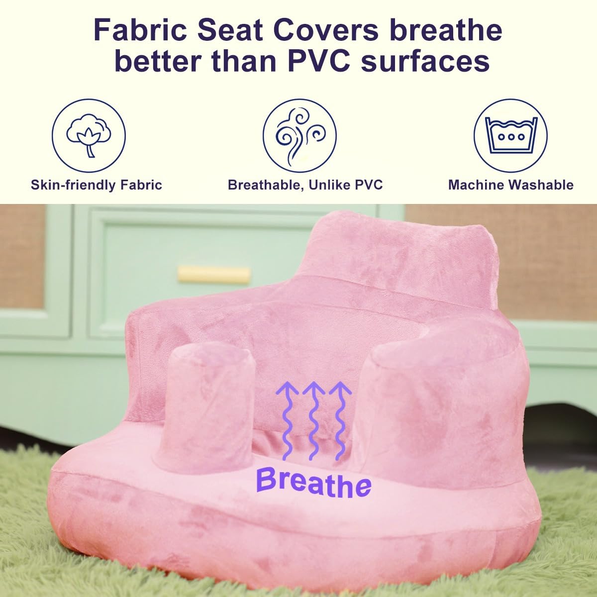 Seat Cover Compatible with Inflatable Baby Seat, Breathable and Comfortable Seat Cover Fits OBBOLO Inflatable Baby Chair and Similar Sizes (20" D x 18.9" W x 13.8" H), Pink Cover Only