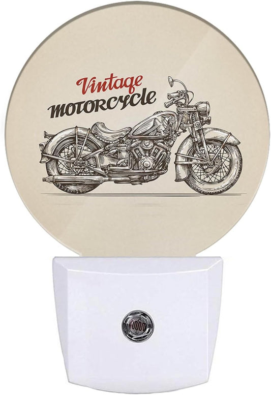 EKOBLA Motor Night Light Vintage Motorcycle Go Outside for Travel Night Lights Plug into Wall with Dusk to Dawn Sensor LED Plug-in Nightlights for Bedroom Bathroom Home Decor