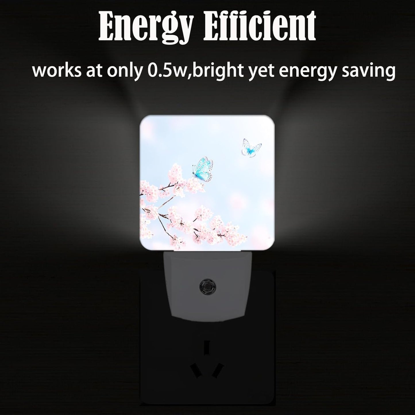 Groovy Butterfly and Flower Night Light,Plug Into Wall for Boys Girls Bedroom Decorative Square Night Light Lamp 0.5w Sleep Friendly
