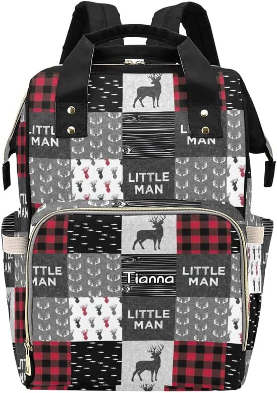 Antler Red Woodland Plaid Diaper Bags with Name Waterproof Mummy Backpack Nappy Nursing Baby Bags Gifts Tote Bag for Women