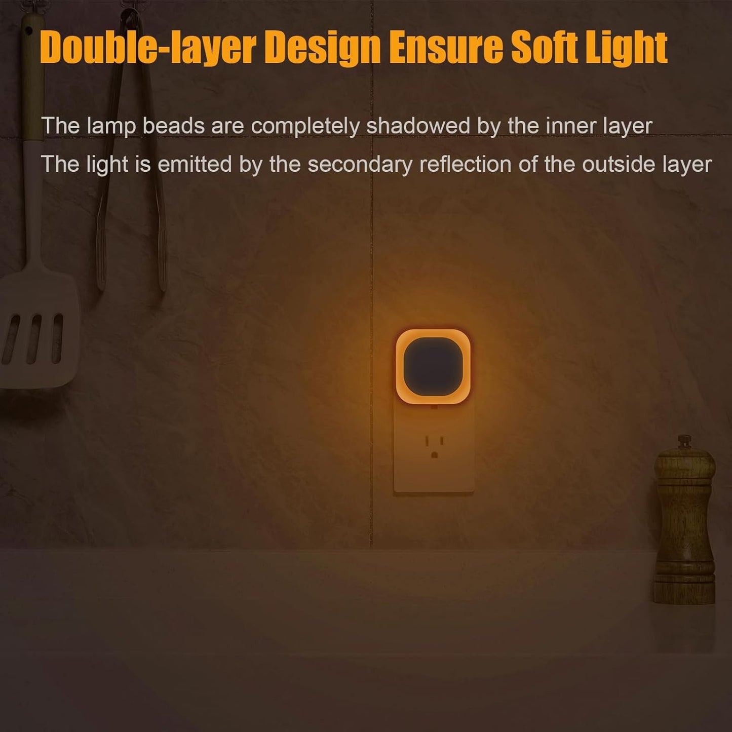 2 Pack Plug in Amber Night Light, Auto Dusk to Dawn, Soft Glow, Dimmable, Diffused Light, LED Lights for Bedroom, Kids, Bathroom, Sleep, Baby Nursery, Toddler, Hallway, Kitchen, Home Decor