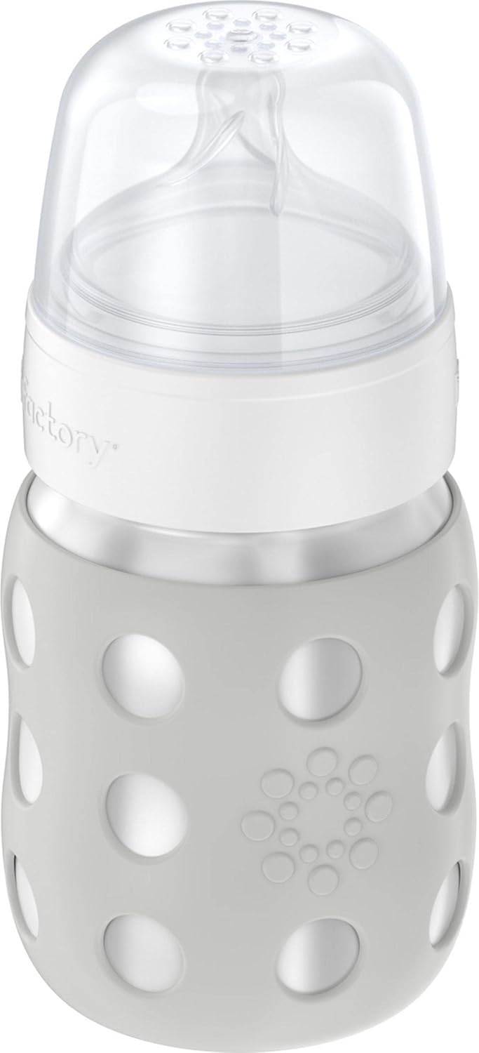 Lifefactory 8-Ounce Stainless-Steel Vacuum-Insulated Wide-Neck Baby Bottle with Stage 2 Nipple (3-6 Months) Stone Gray (LS2211WCG4)