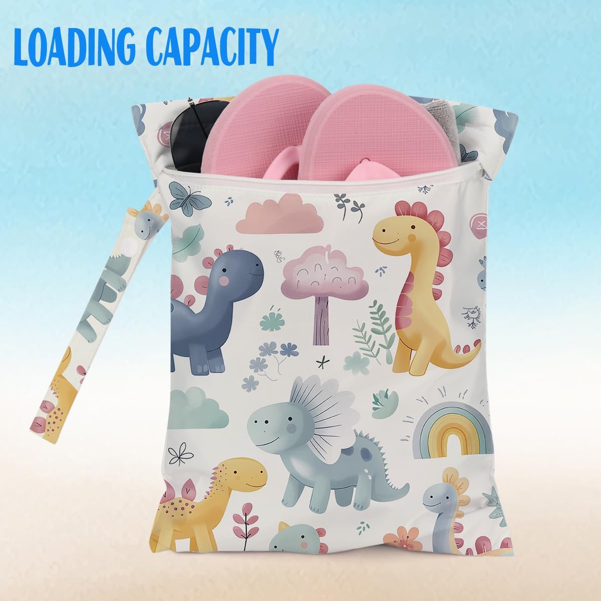 Wet Bag for Baby Swimsuit Dirty Clothes Diaper Yoga Gym, Wet Dry Bag, Beach Vacation Essential for Baby Travel Poor Swiming Bathing Toddler Diapers (Dinosaur 2)