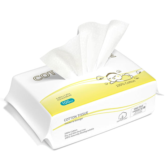 Winner 100% Cotton Dry Wipes, USDA Certified Baby Wipes, Soft & Gentle, Hypoallergenic & Unscented for Baby Sensitive Skin, Use Wet/Dry for Diaper Changes, Meals & Cleanup, 100ct, Pack of 1