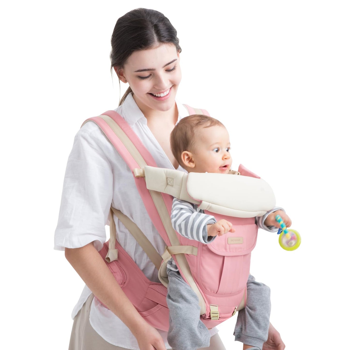 Baby Carrier with Hip Seat,Baby Newborn to Toddler,6-in-1 Adjustable & Removable Baby Hip Carrier for 0-36 Months (2118, Pink)