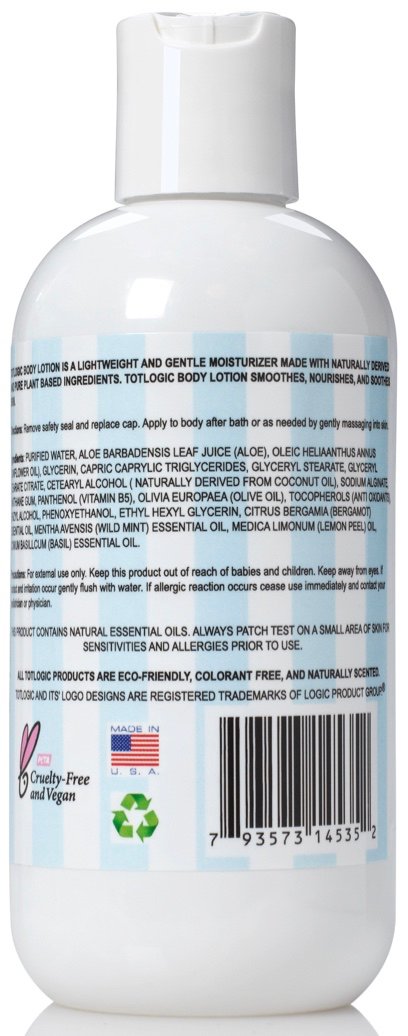TotLogic Kids and Baby Safe Gentle Body Lotion - 8 oz Original - Scented with Natural Essential Oils - Plant Based Formula for Dry Skin