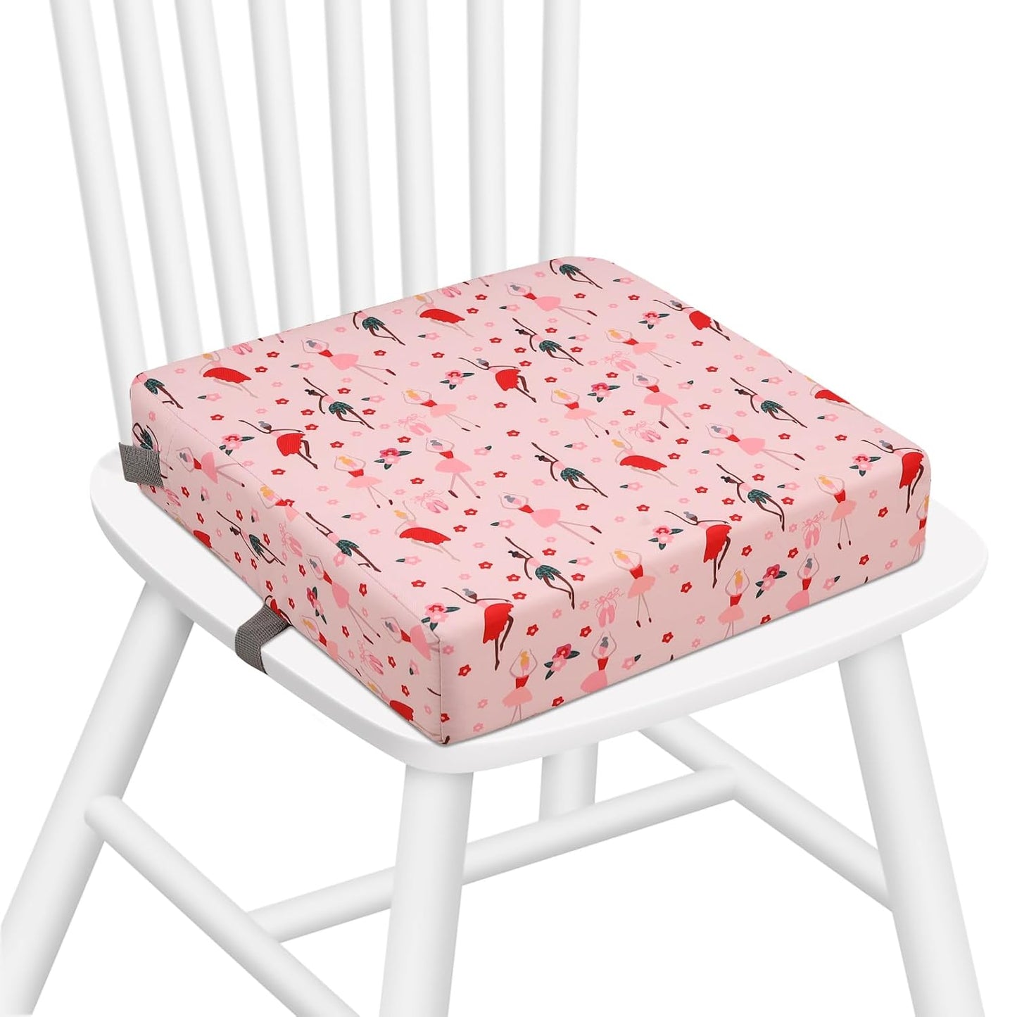 Zicac Portable Toddler Booster Seat for Dining Table, Safer Non-Slip Kids Booster Seat with Double Adjustable Straps, Washable Detachable Strong Support Increasing Cushion for Child (Pink)