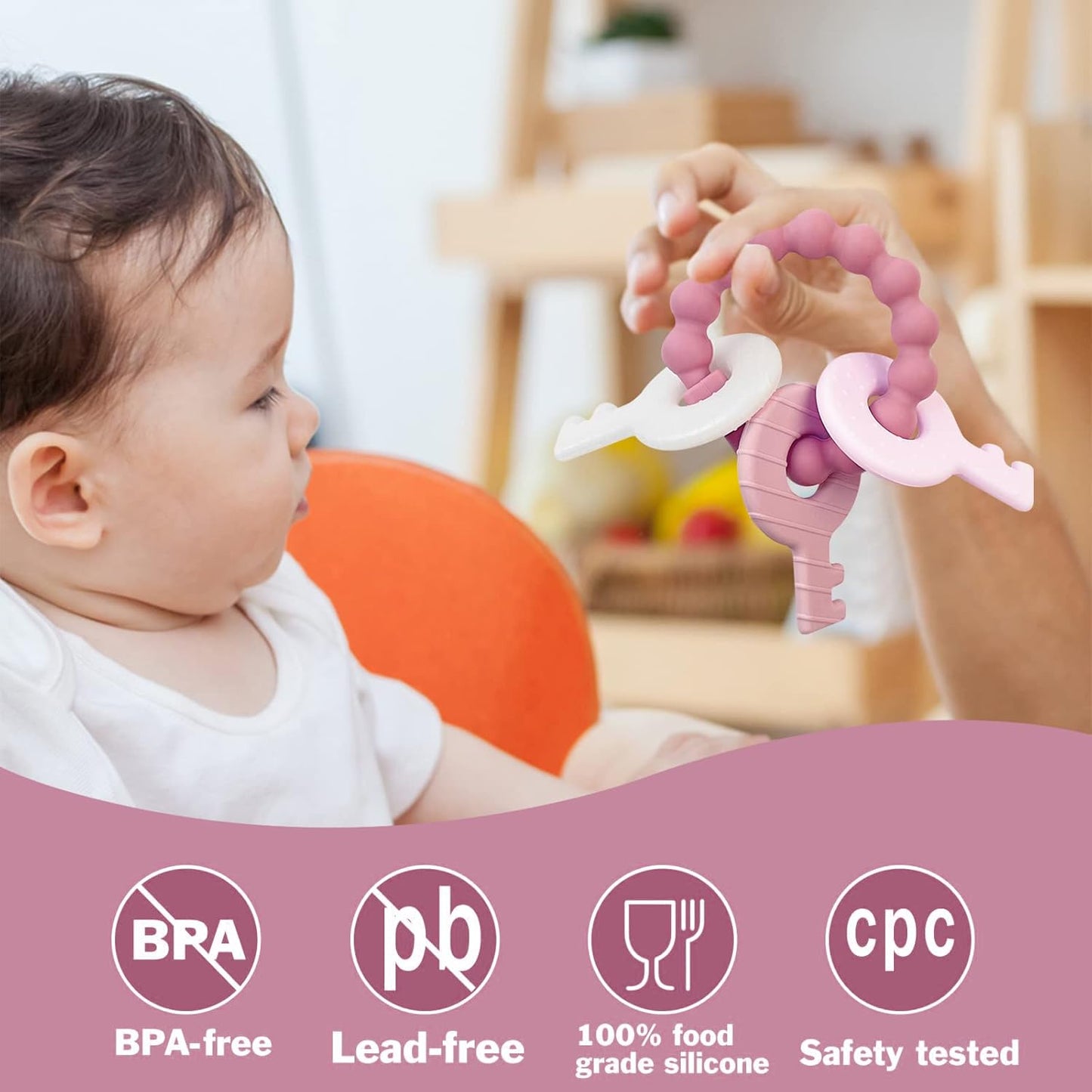 YAPROMO Baby Teething Keys - Soft Silicone Keys Teether, Cute Chew Toys for 3-18 Months Infants & Toddlers, Perfect for Baby Girls, BPA Free